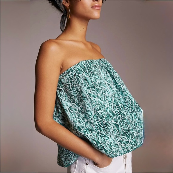 Anthropologie Green Botanic Print Strapless Tube Top - Picture 5 of 9
